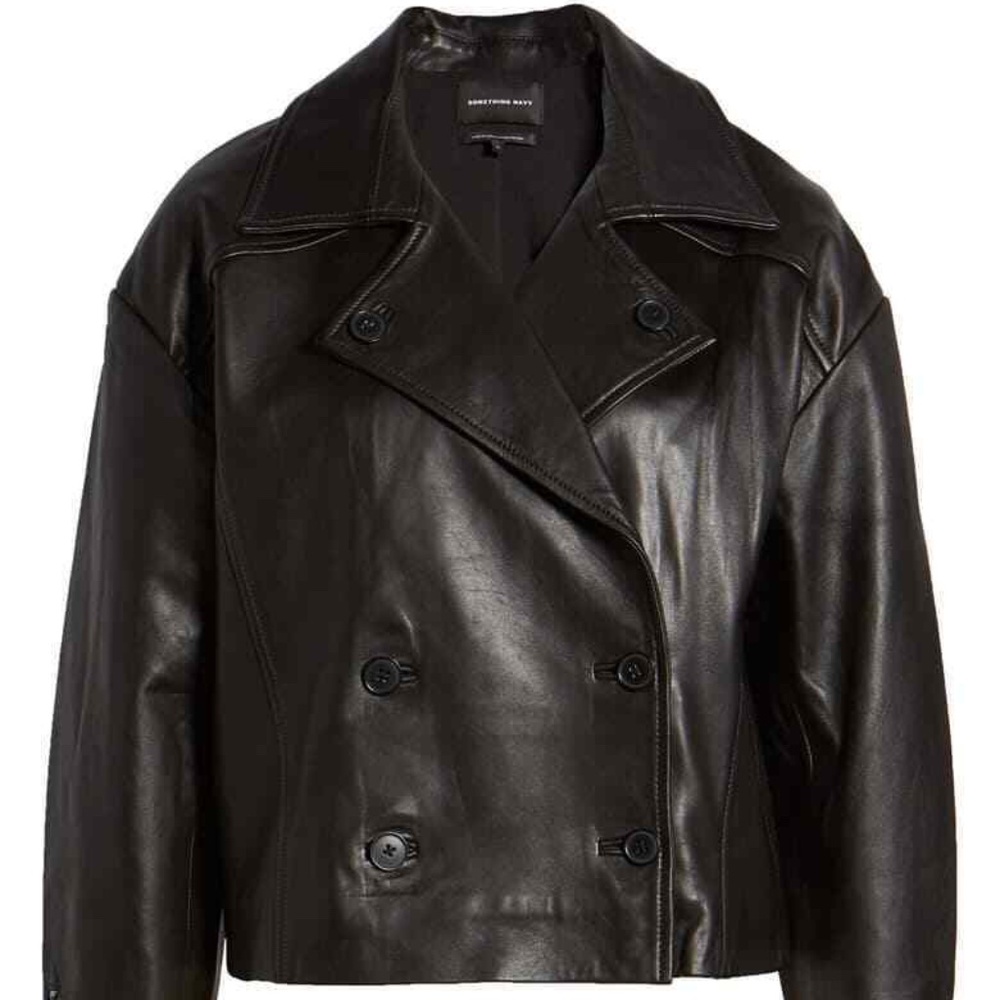 Something Navy Crop Leather Jacket - image 1